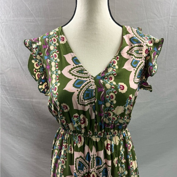 Boho Floral Print Flutter Sleeve Slit Thigh Dress - Picture 6 of 8